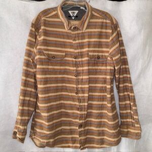 VISSLA Men's Flannel Button Up Shirt Long Sleeve Plaid‎ Stripe XL